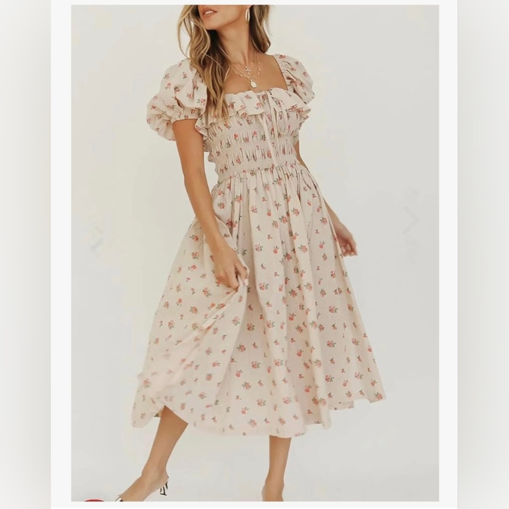 Charming Floral Dress with Puff Sleeves